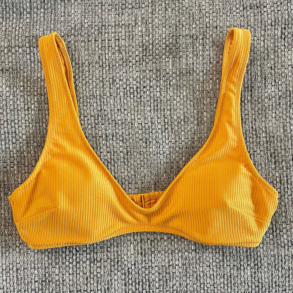 Aerie Ribbed V Scoop Plunge Bikini Top Orange Yellow Size Medium